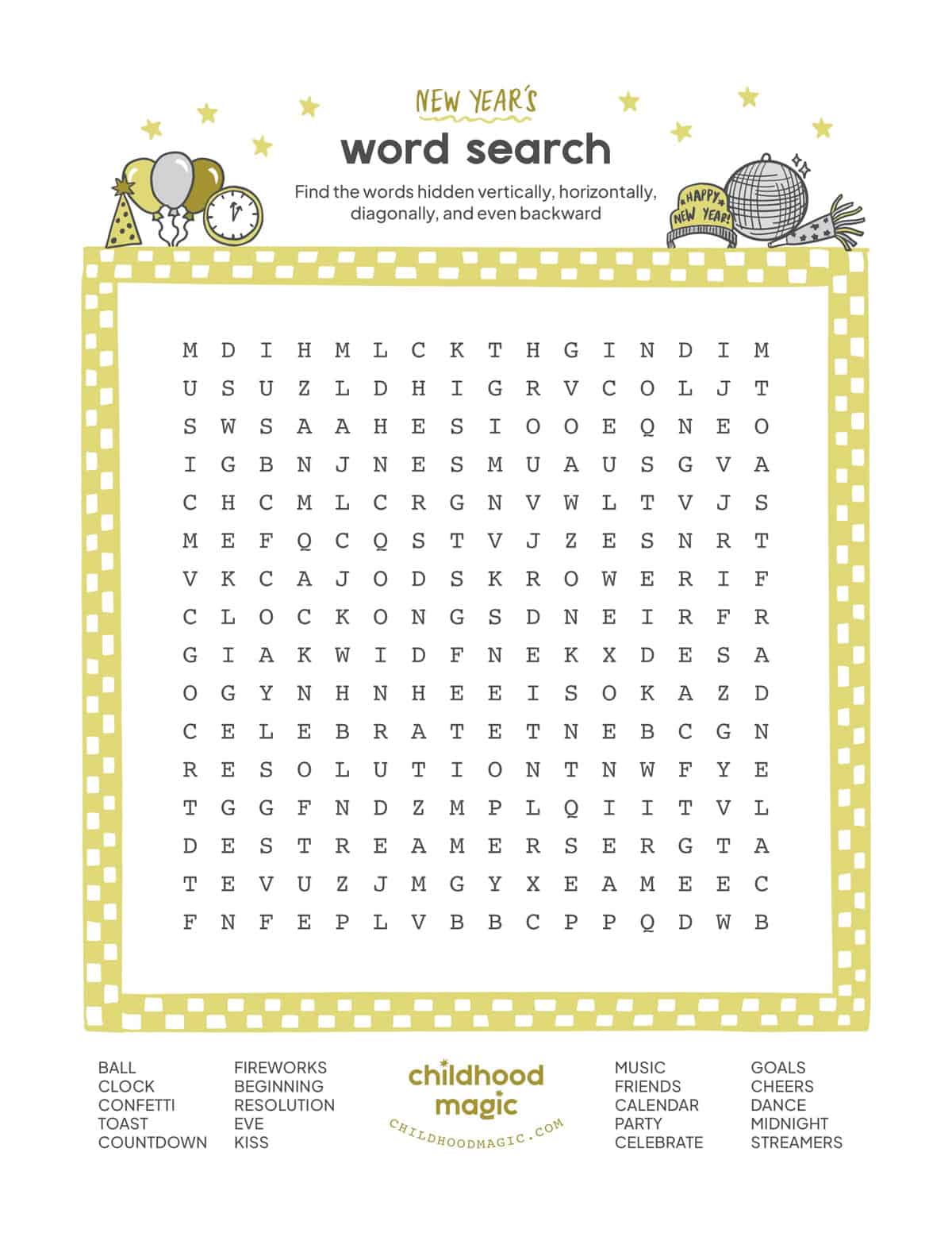printable word search new years
