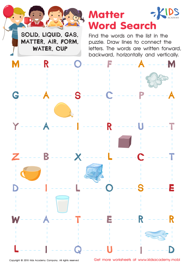 Matter Word Search Worksheet for kids