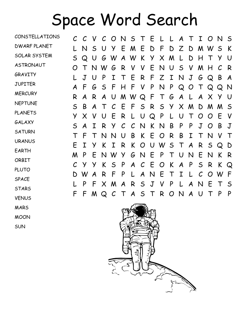 printable word search on planets
