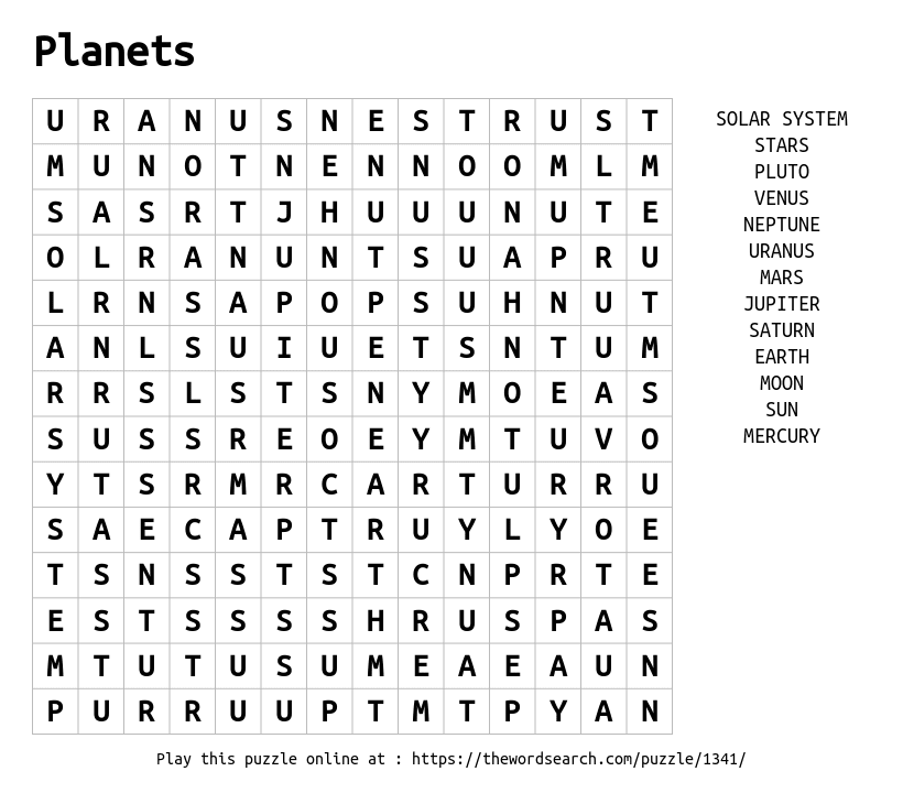 printable word search on planets