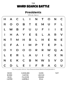 printable word search presidents