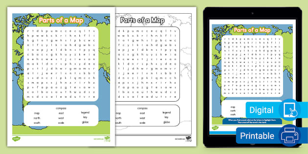 Second Grade Parts of a Map Word Search (teacher made)