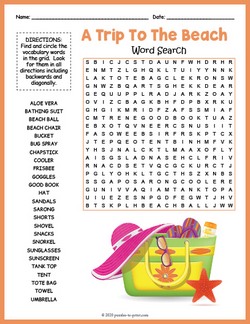 A Trip To The Beach Word Search