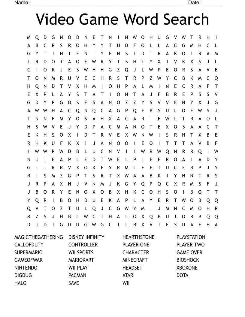 printable word search video games