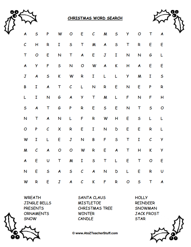 Christmas Printable Word Search | A to Z Teacher Stuff Printable ...