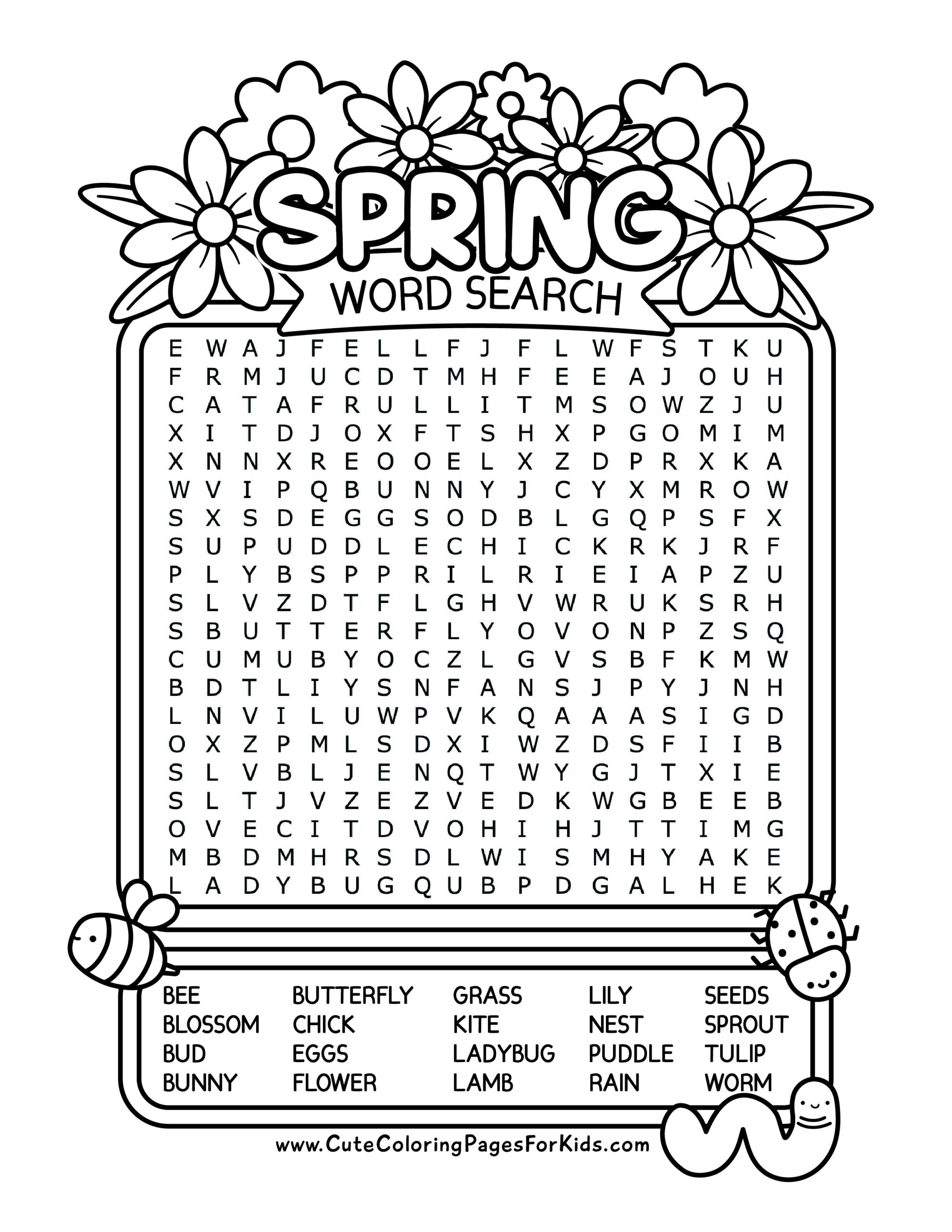Free Printable Spring Word Search for Kids - Cute Coloring Pages ...
