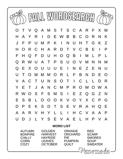 printable word searches autumn