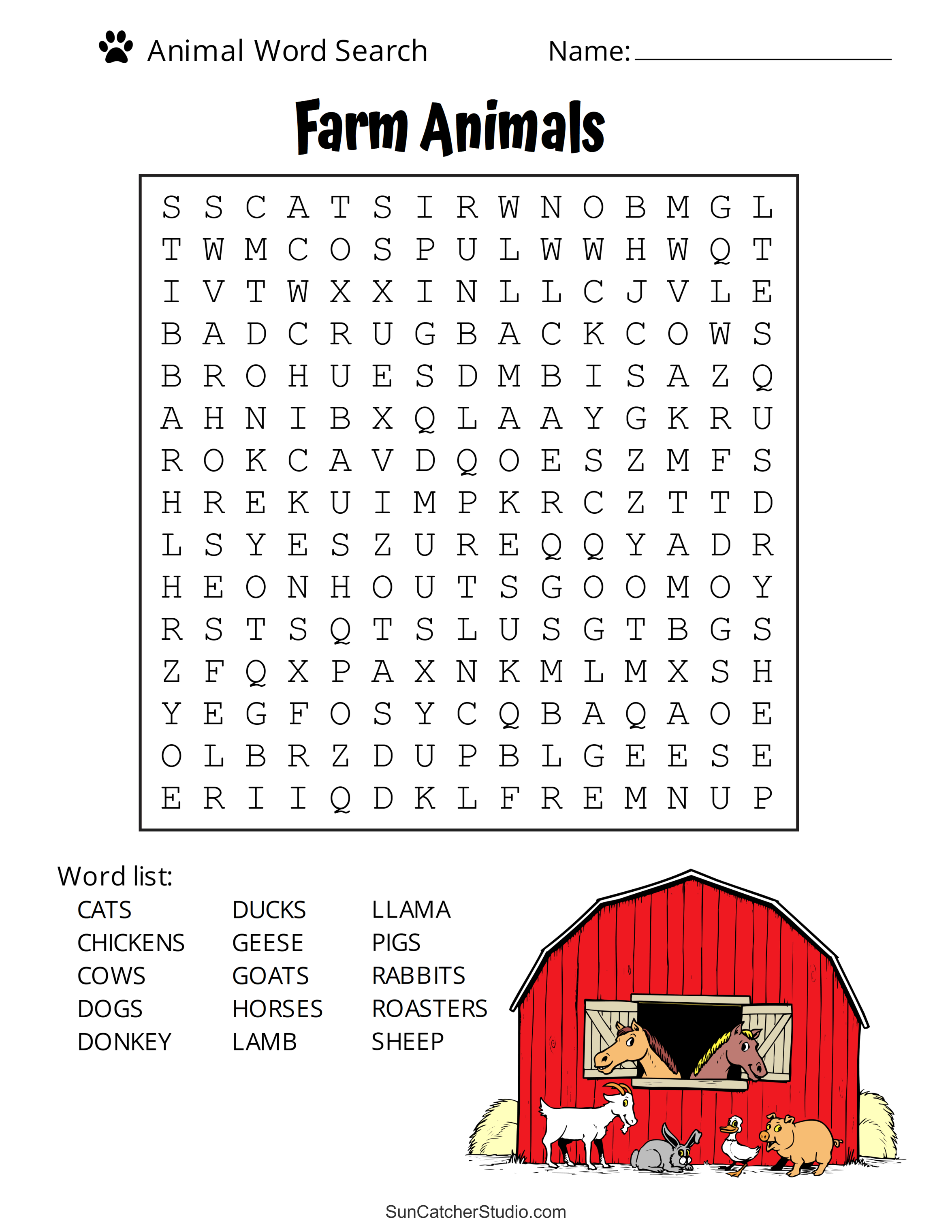 Animal Word Search (Free Printable Dog, Pet, Dinosaur Puzzles ...
