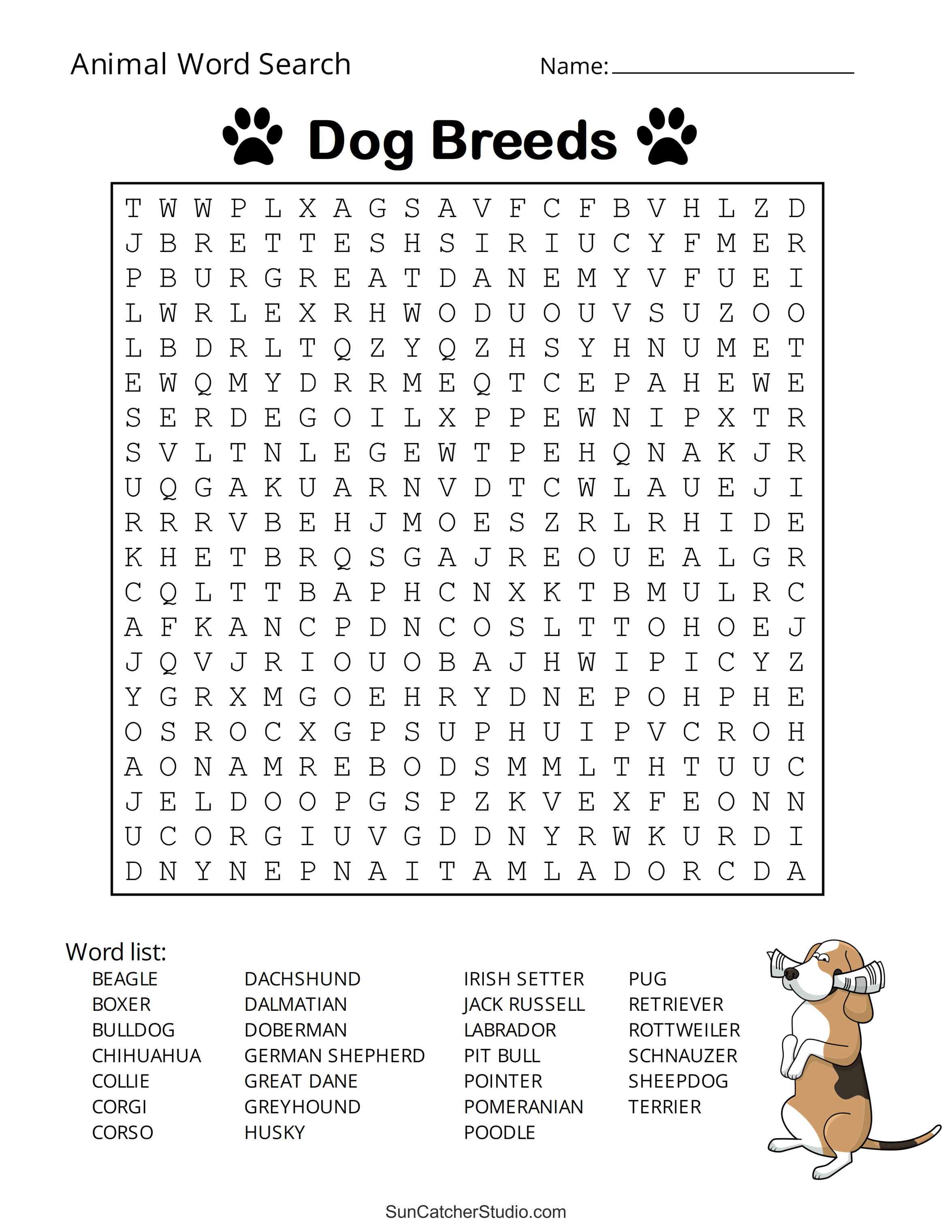 Animal Word Search (Free Printable Dog, Pet, Dinosaur Puzzles ...