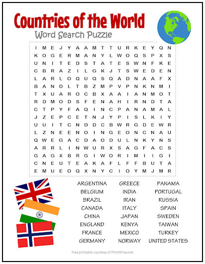 printable word searches countries