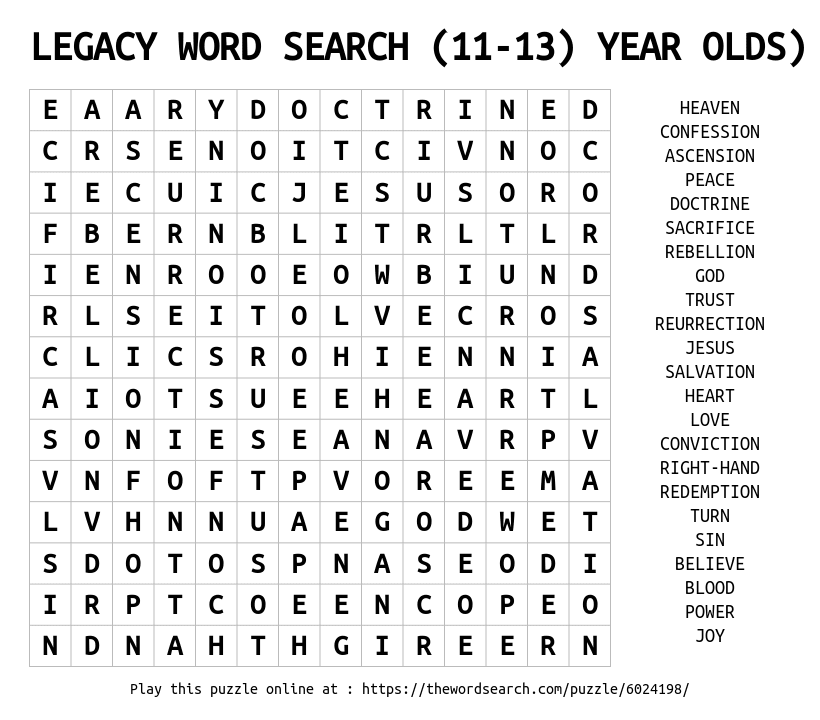 Download Word Search on LEGACY WORD SEARCH (11-13) YEAR OLDS)