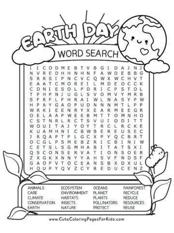 Free Printable Earth Day Word Search Puzzles for Kids - Cute ...