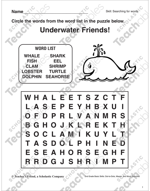 Word Search - Underwater Animals | Printable Word Searches, Skills ...