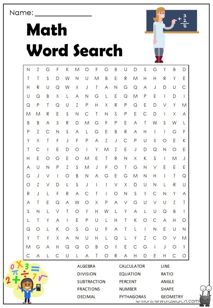 math word search - Monster Word Search
