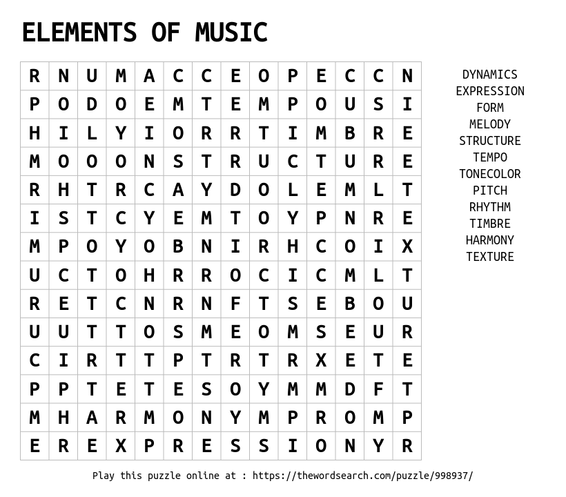 printable word searches music