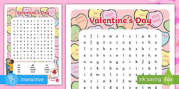 printable word searches valentines