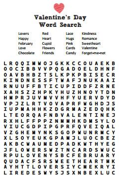 printable word searches valentines