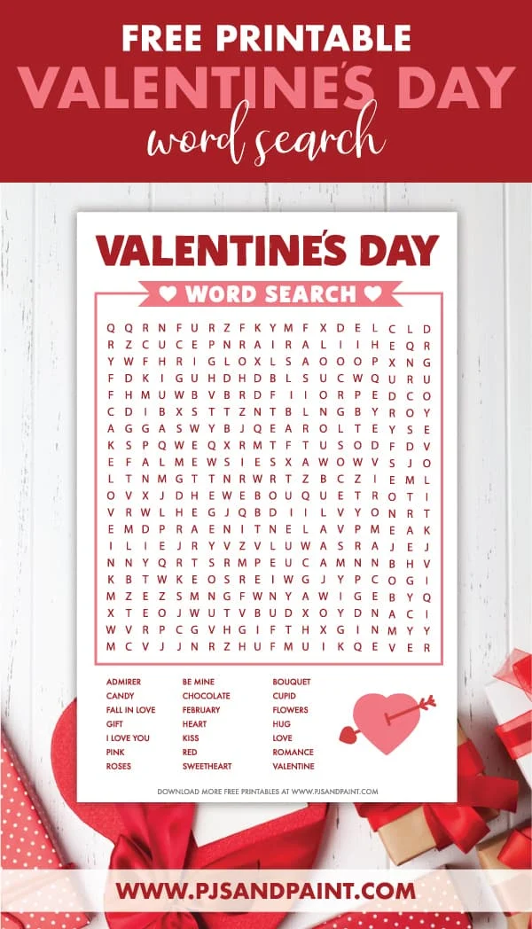 Valentines Day Word Search - Free Printable - Pjs and Paint