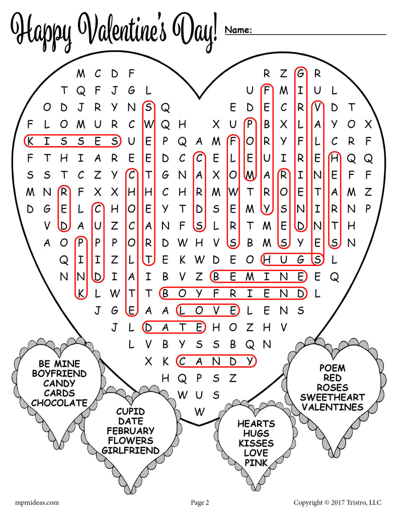 printable word searches valentines