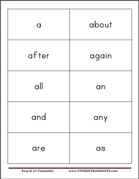 Frys 300 Sight Words Free Printable Flashcards | Student Handouts