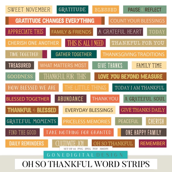 Thanksgiving Sentiments Printable Word Stickers Thanksgiving ...