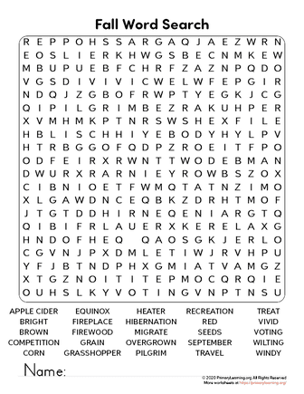 Fall Word Search Printable  