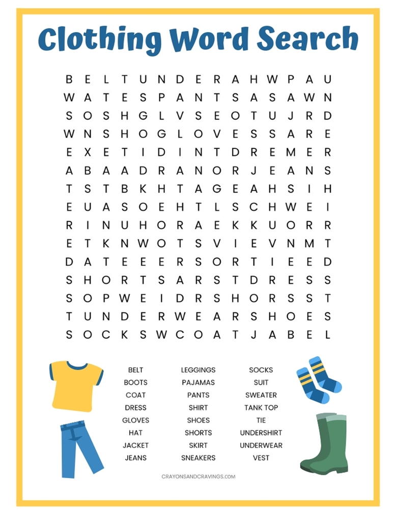 Clothing Word Search Printable | AllFreePaperCrafts.com