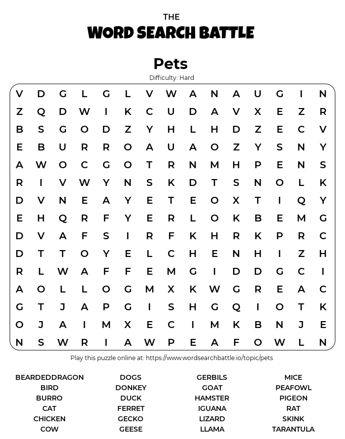 Printable Word Search Puzzles
