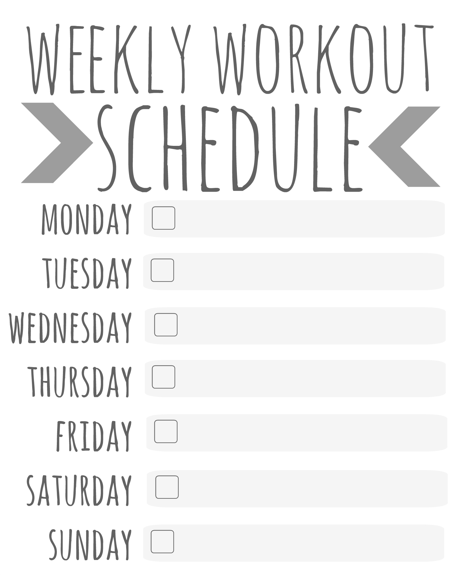 Weekly Workout Schedule - Printable - Talk Less, Say More