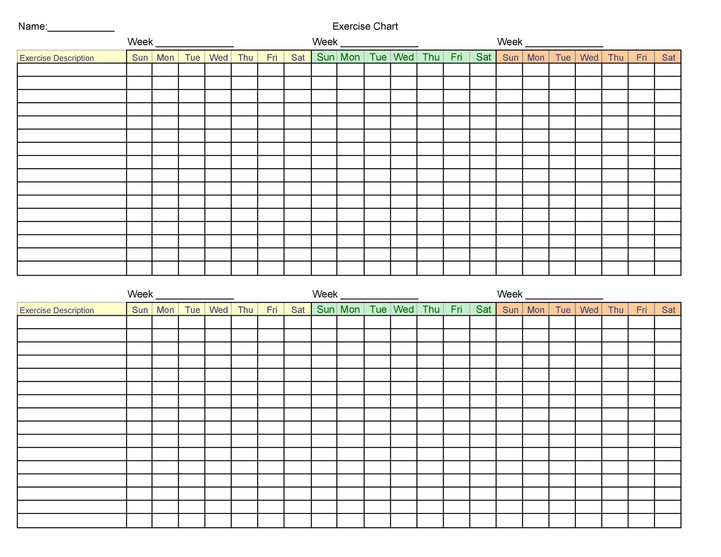 46 Printable Exercise Charts (100% Free) ᐅ TemplateLab