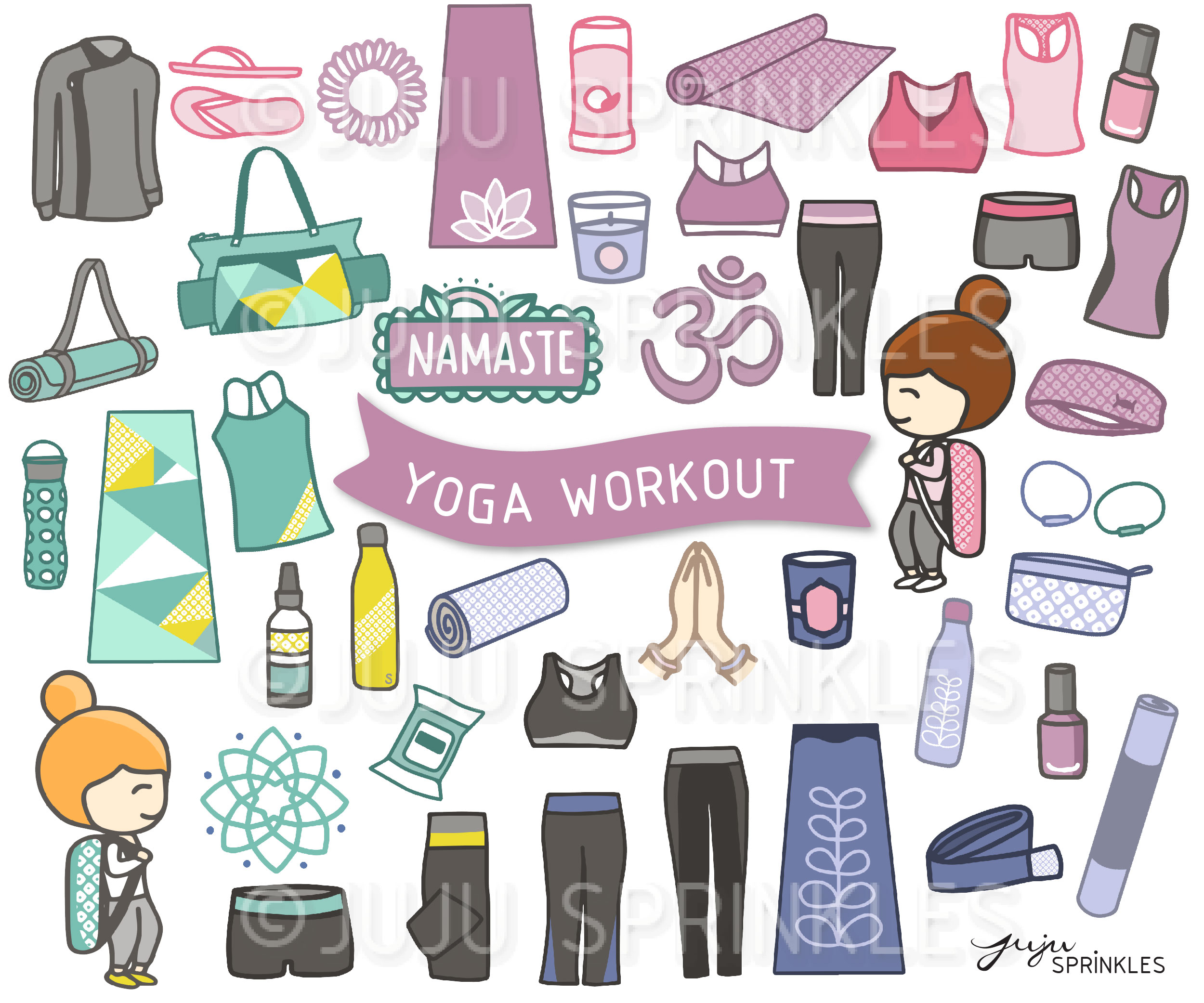 Yoga Workout Clipart and Sticker Set - Juju Sprinkles