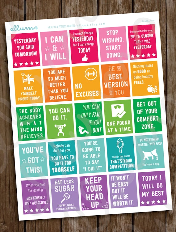 Fitness Planner Stickers PRINTABLE Workout Motivational Quote ...
