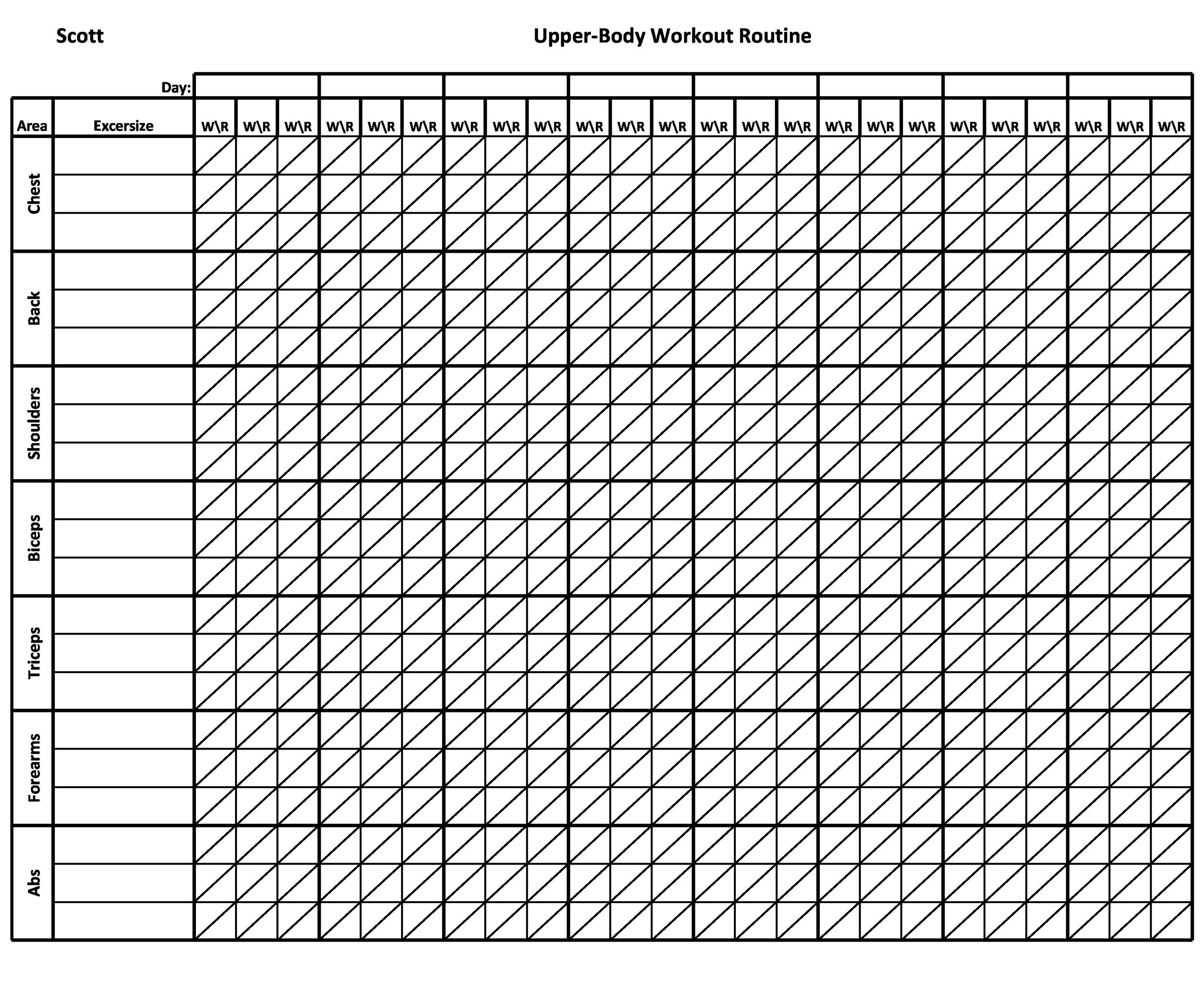 printable workout templates