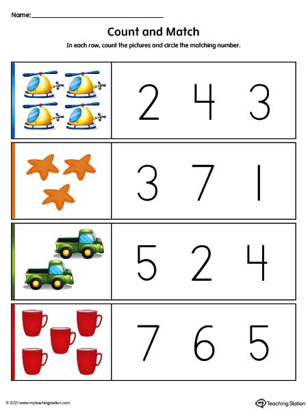 Count and Match Printable Worksheet (Color) | MyTeachingStation.com