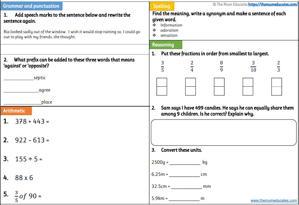Free Year 4 Worksheets - The Mum Educates