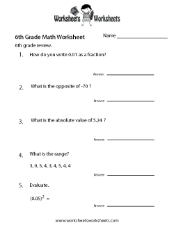 printable worksheet for 6th grade