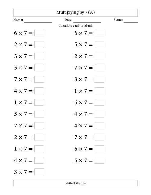 Horizontally Arranged Multiplying (1 to 7) by 7 (25 Questions ...