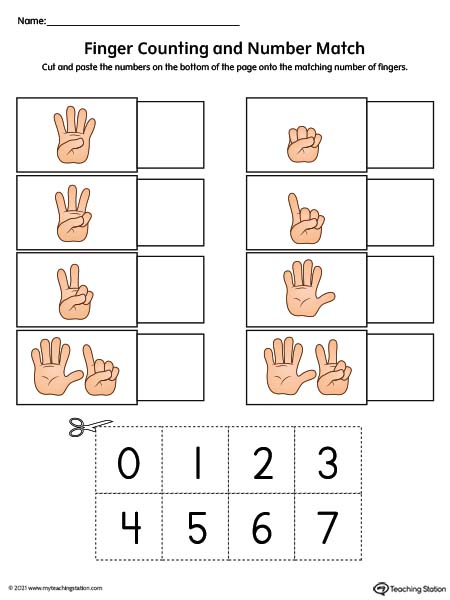 Finger Counting Number Match Printable Worksheet (Color ...