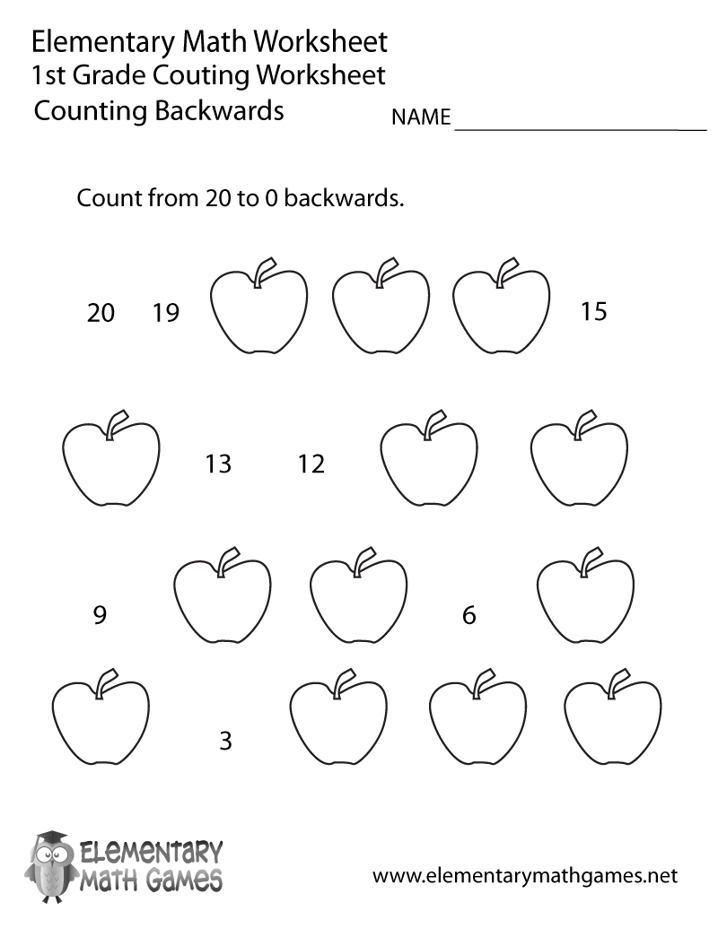 Free Printable Counting Backwards Worksheet for First Grade