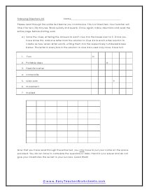 Following Directions High School Level Worksheets