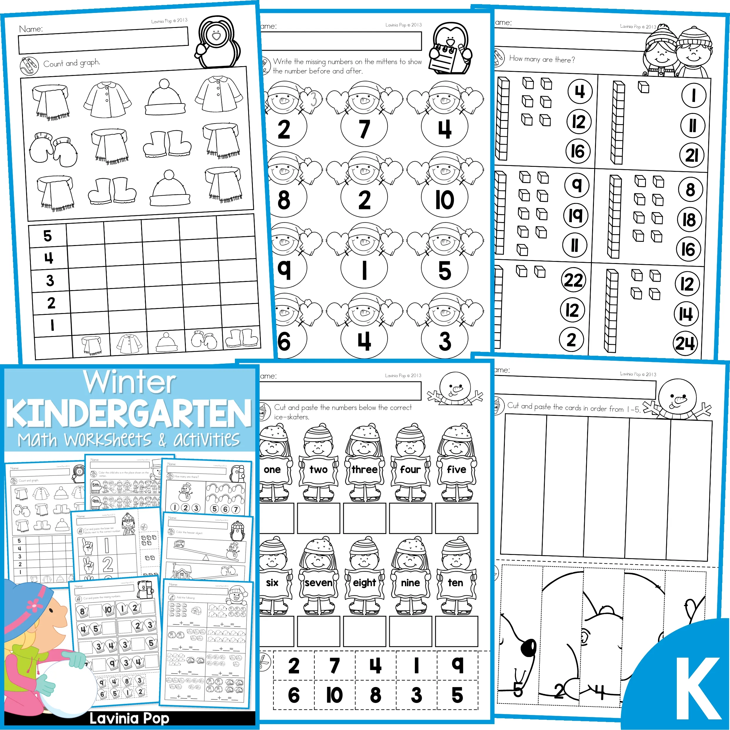 Winter Kindergarten Math Worksheets and Activities No Prep