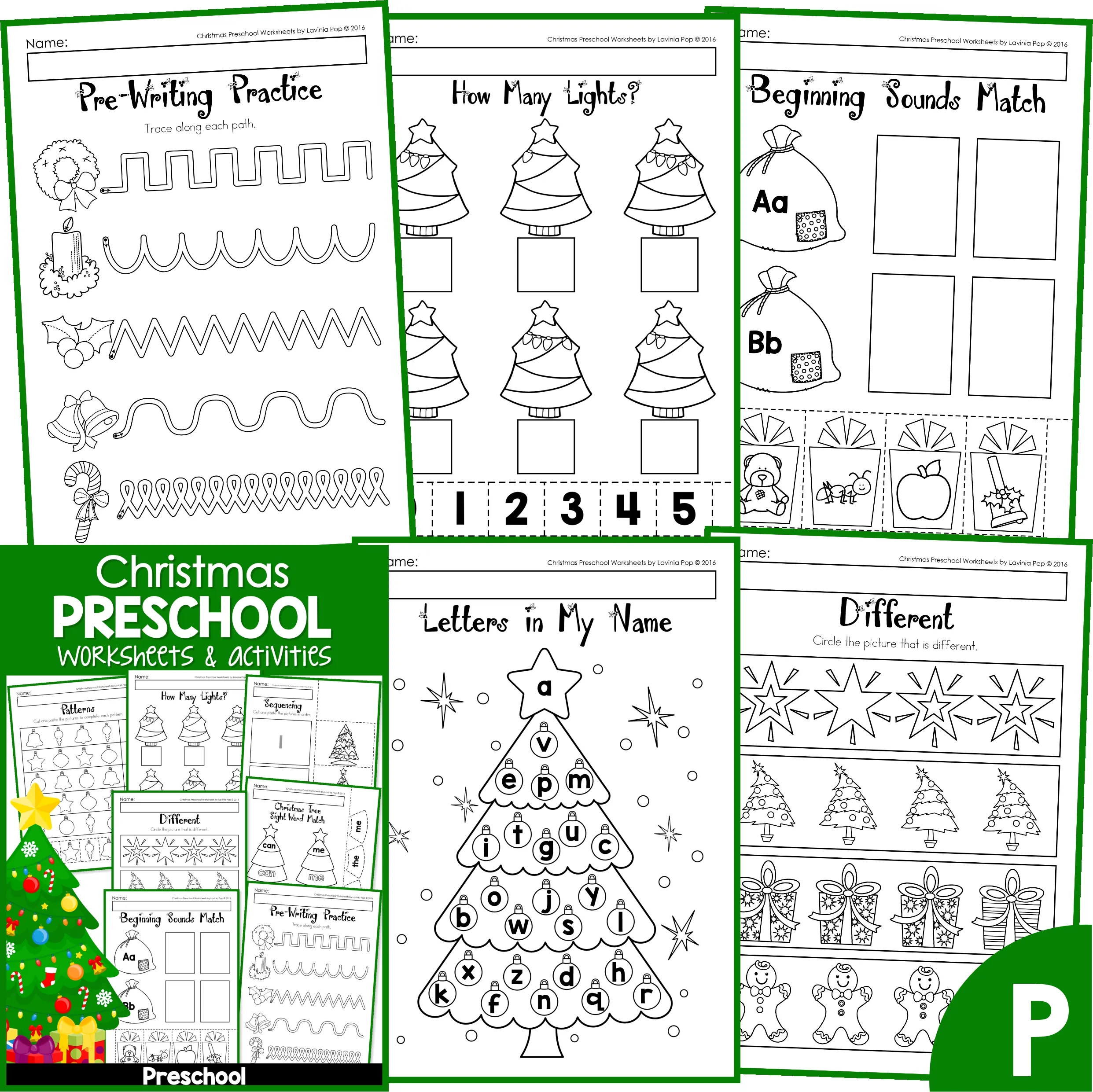 Christmas Preschool Worksheets and Activities No Prep