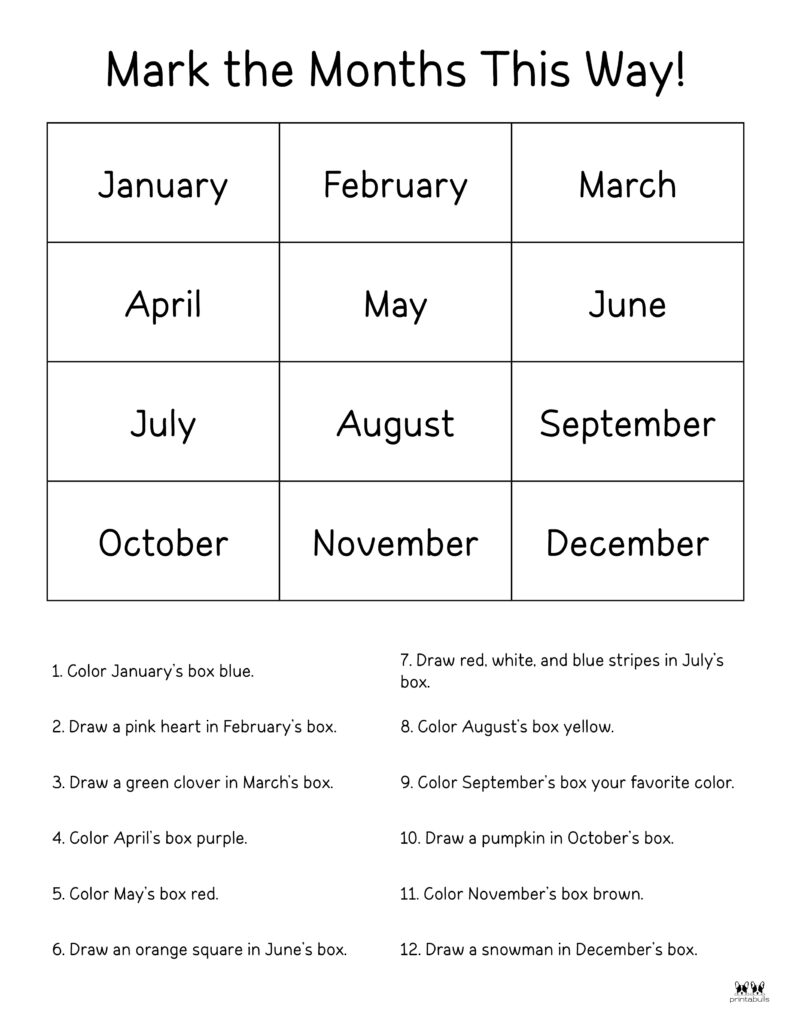 Months of the Year Worksheets &  Printables | Printabulls