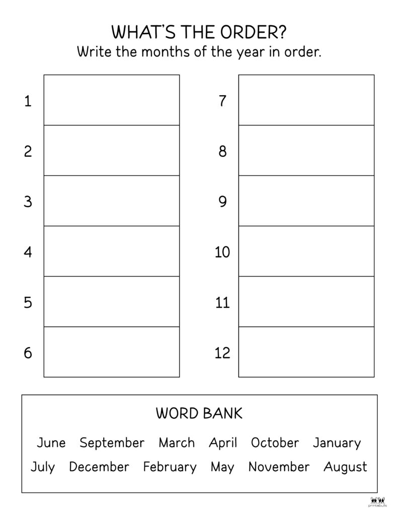Months of the Year Worksheets &  Printables | Printabulls