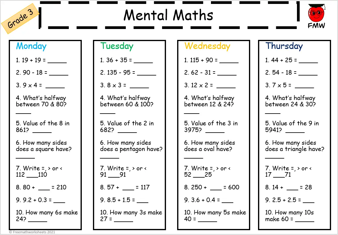 Grade 3 Free Math Worksheets - Printable Worksheets