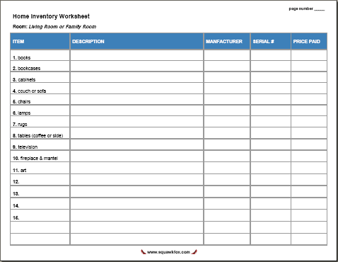 15 Free Printable Home Inventory Worksheets - Squawkfox