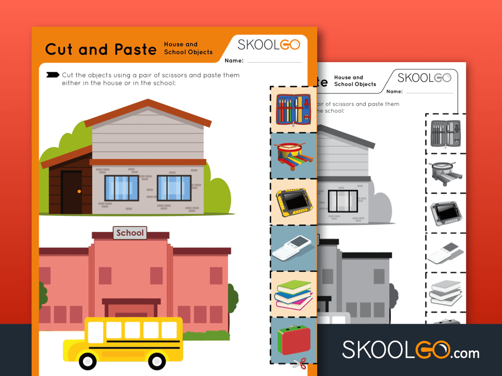 Cut and Paste - House and School Objects - Free Worksheet for Kids - Worksheets Library cut-and-paste-house-and-school-objects-free-worksheet-for-kids-worksheets-library