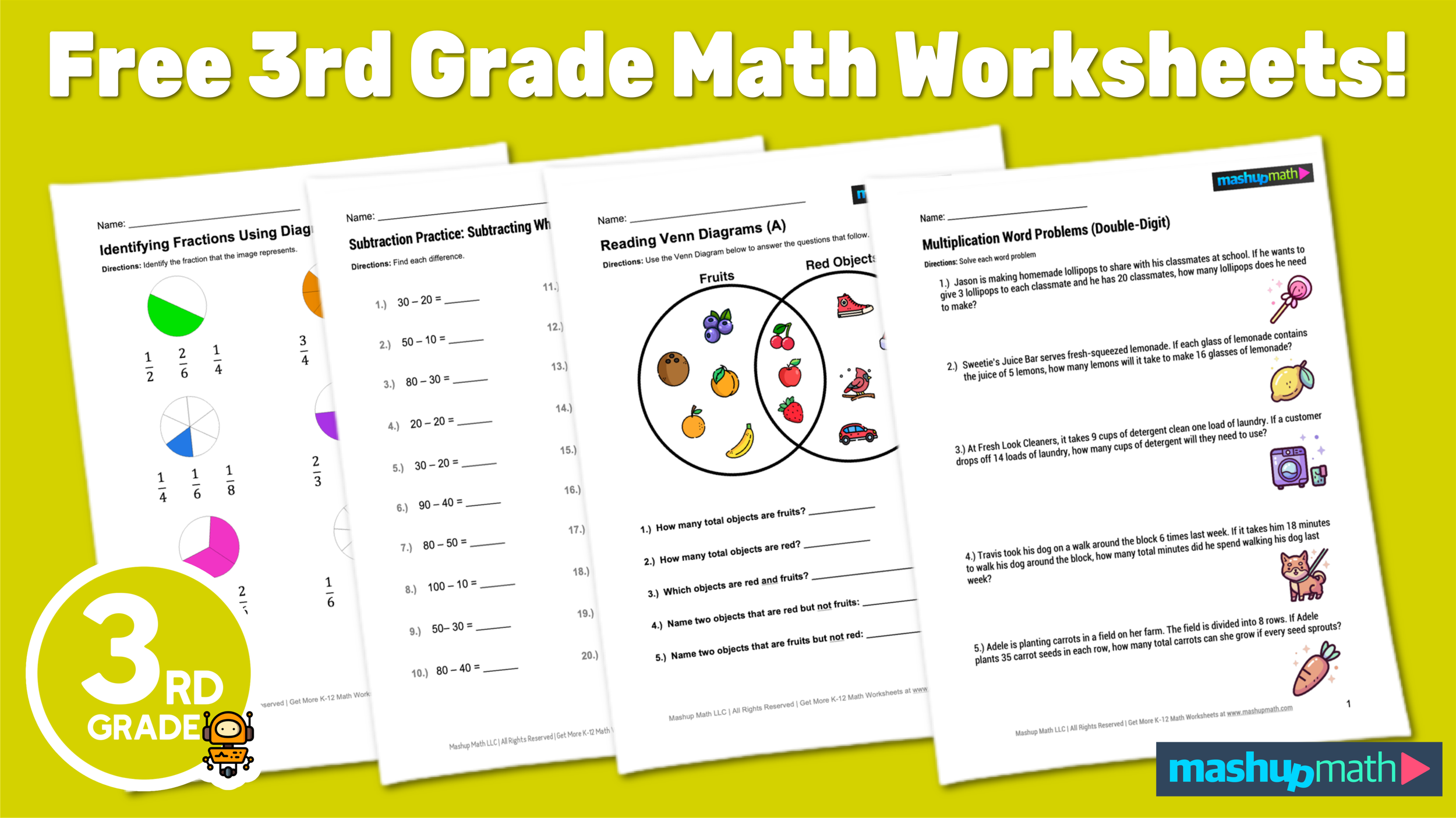 Free 3rd Grade Math Worksheets—Printable w/ Answers — Mashup Math