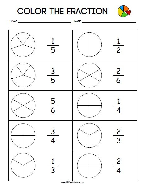 Color the Fraction Worksheets - Free Printable