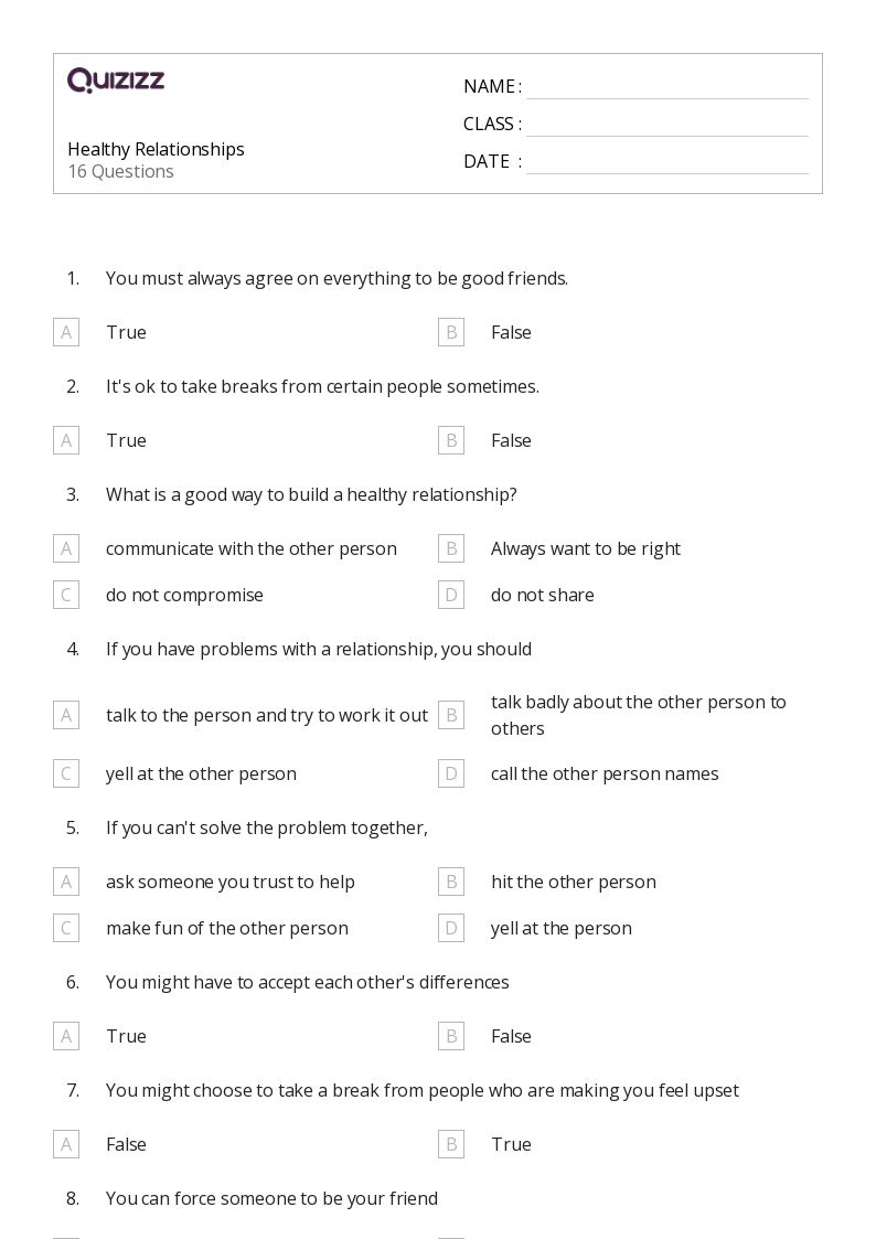 printable worksheet on healthy relationships
